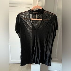 ⭐️2/30 | Buffalo David Bitton | Lace Cut Out Black Tee | Size Small